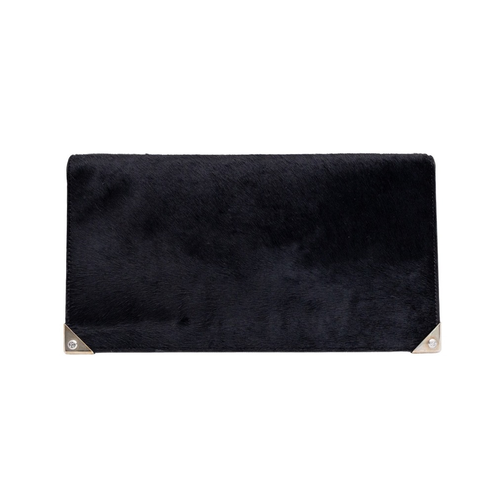 Alexander Wang Black Pony Hair Zip Around Wallet Organizer Clutch Leather Large
